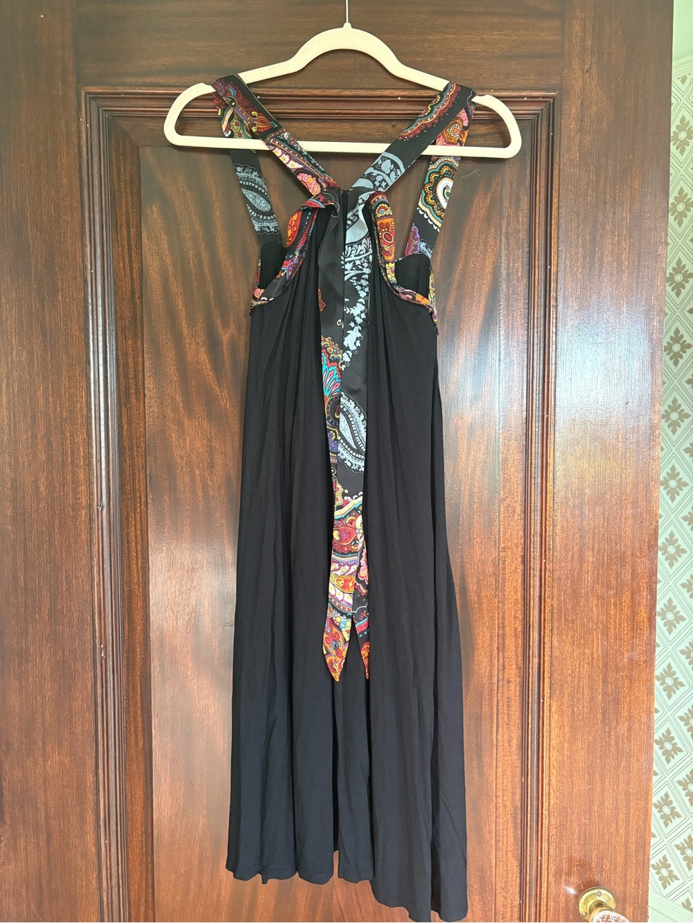 Black Midi Dress with Colorful Paisley Accent